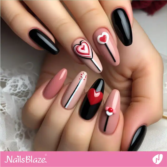 Heart Lollipop Nails Design for Valentine's Day | Valentine Nails - NB2208